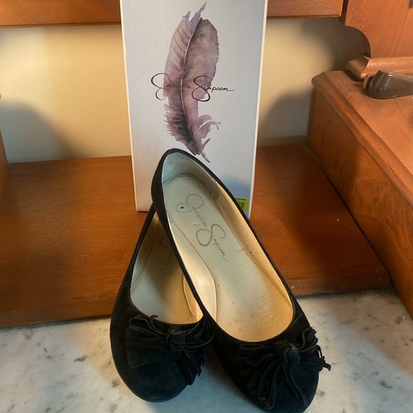 JESSICA SIMPSON "MADIAN" Black Suede Flats Size 6.5 - Picture 1 of 11